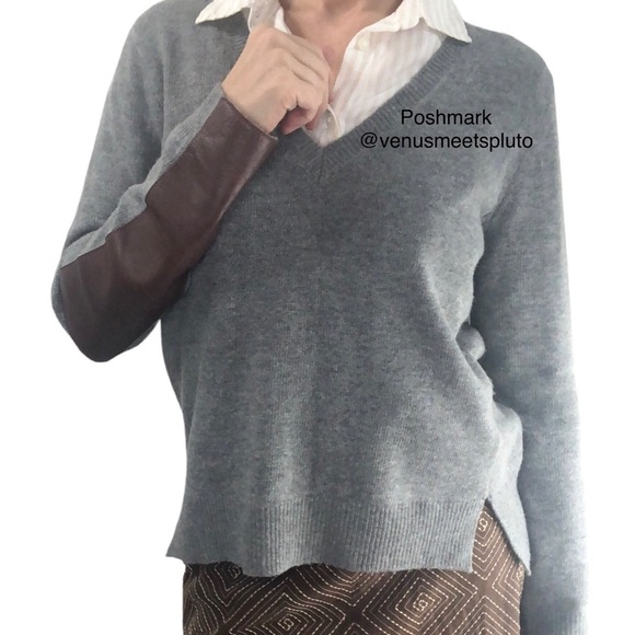J. Crew Sweaters - J.Crew Women's Wool Blend Patch Sleeve Sweater V Neck Sz S Pullover Gray Preppy
